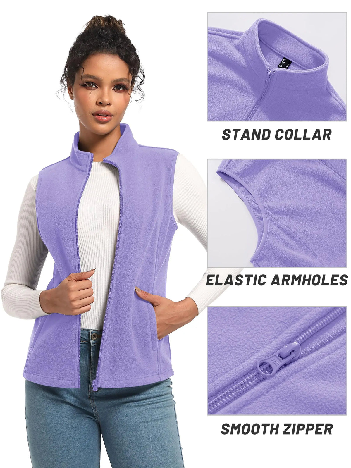 TACVASEN Fleese Sleeveless Vests Womens Fall Winter Thermal Hiking Golf Waistcoats Soft Casual Outerwear Zip Jackets 4 Pockets