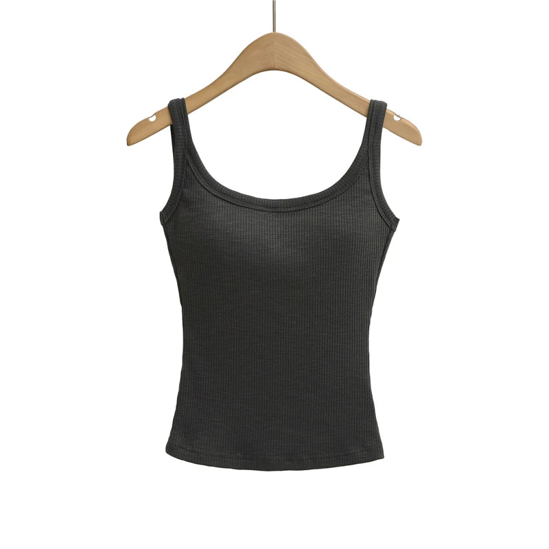 LUNDUNSHIJIA 2025 Summer Women Bamboo Cotton Sexy Backless Camisole Ladies Fashion With Chest Pads Tops 5 Colors