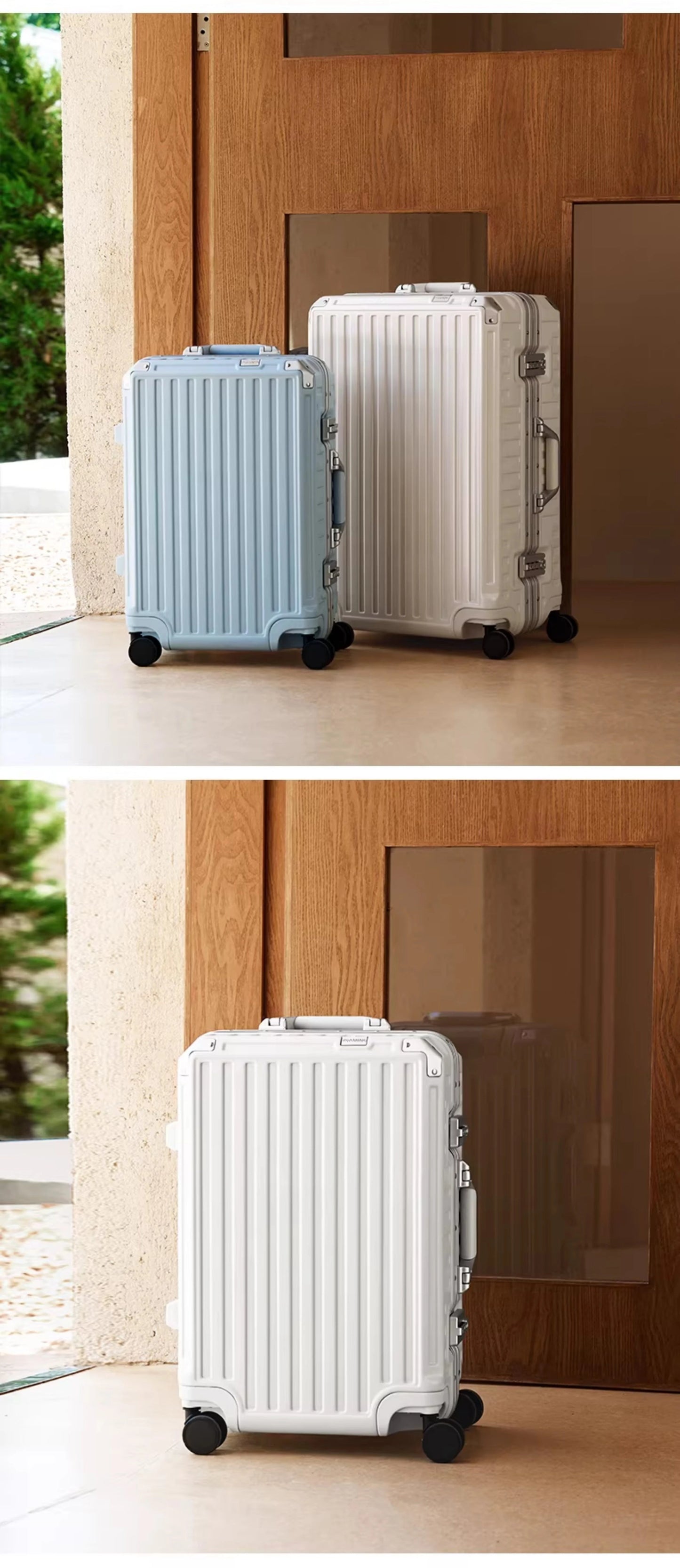 New ultra sturdy aluminum frame luggage,2-Pieces set 20 22 24 26 28 inch carry on luggage suitcase set  high aesthetic board case, universal wheel business travel box set, optional 20-28 inch