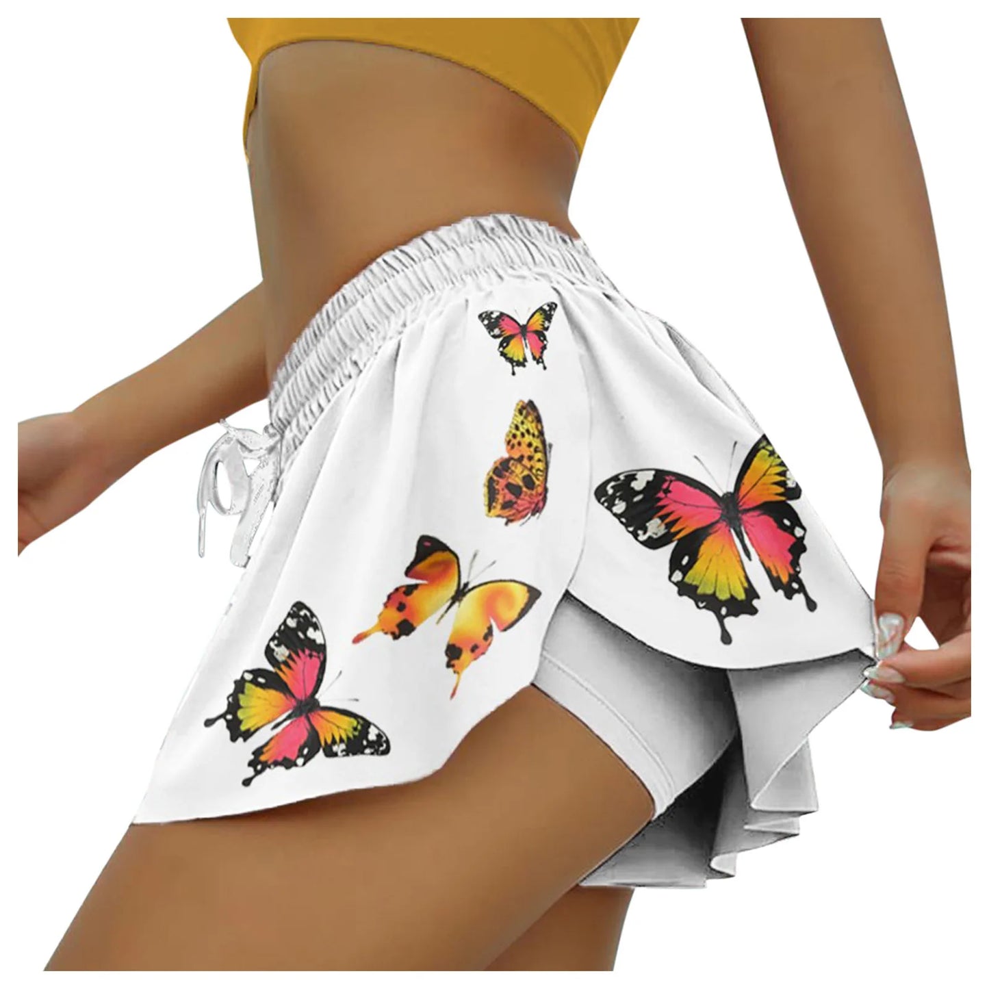 Women's Sport Tennis Skorts Butterfly Print Outdoor yoga Inner Short Skirt High Elastic Waist Golf Mini Hakama For Female Summer