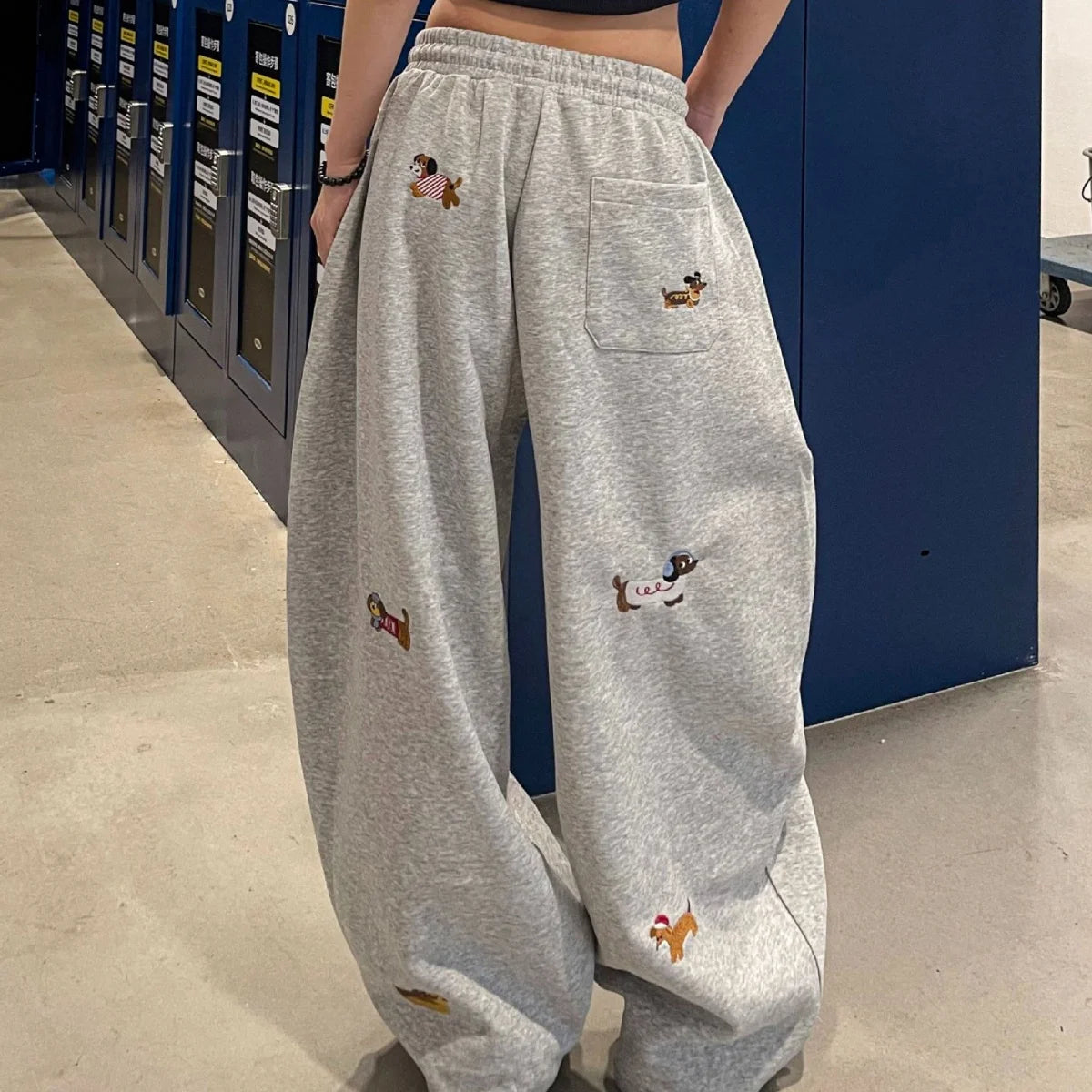 Embroidery Sausage Dog Sweatpants Loose Casual Joggers Wide Leg Couple Streetwear Fun Fashion Comfortable Pants baggy sweatpants