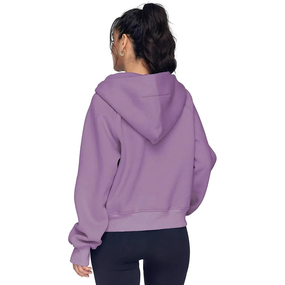 Half Zip Sweatshirts Cropped Hoodies Fleece Womens Quarter Zip Up Pullover Sweaters Fall Outfits 2025 Winter Clothes