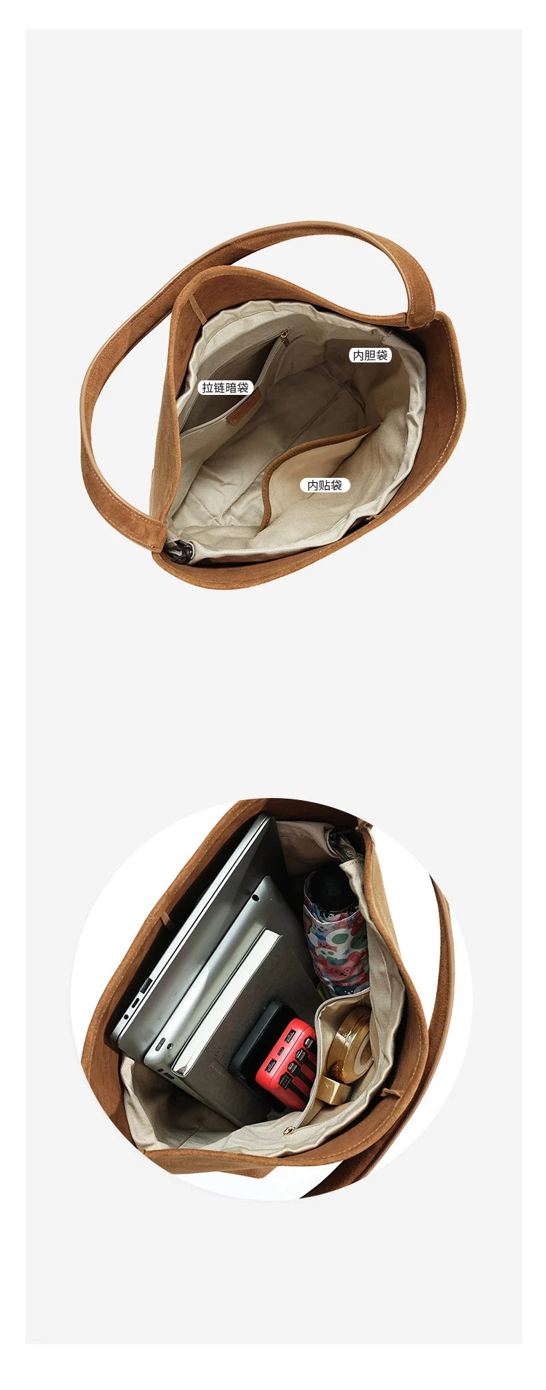 Matte Cowhide Leather Vintage Bucket Bag Large Capacity Tote Shoulder Bag For Women Commuter Elegant Textured Suede Purse Women'