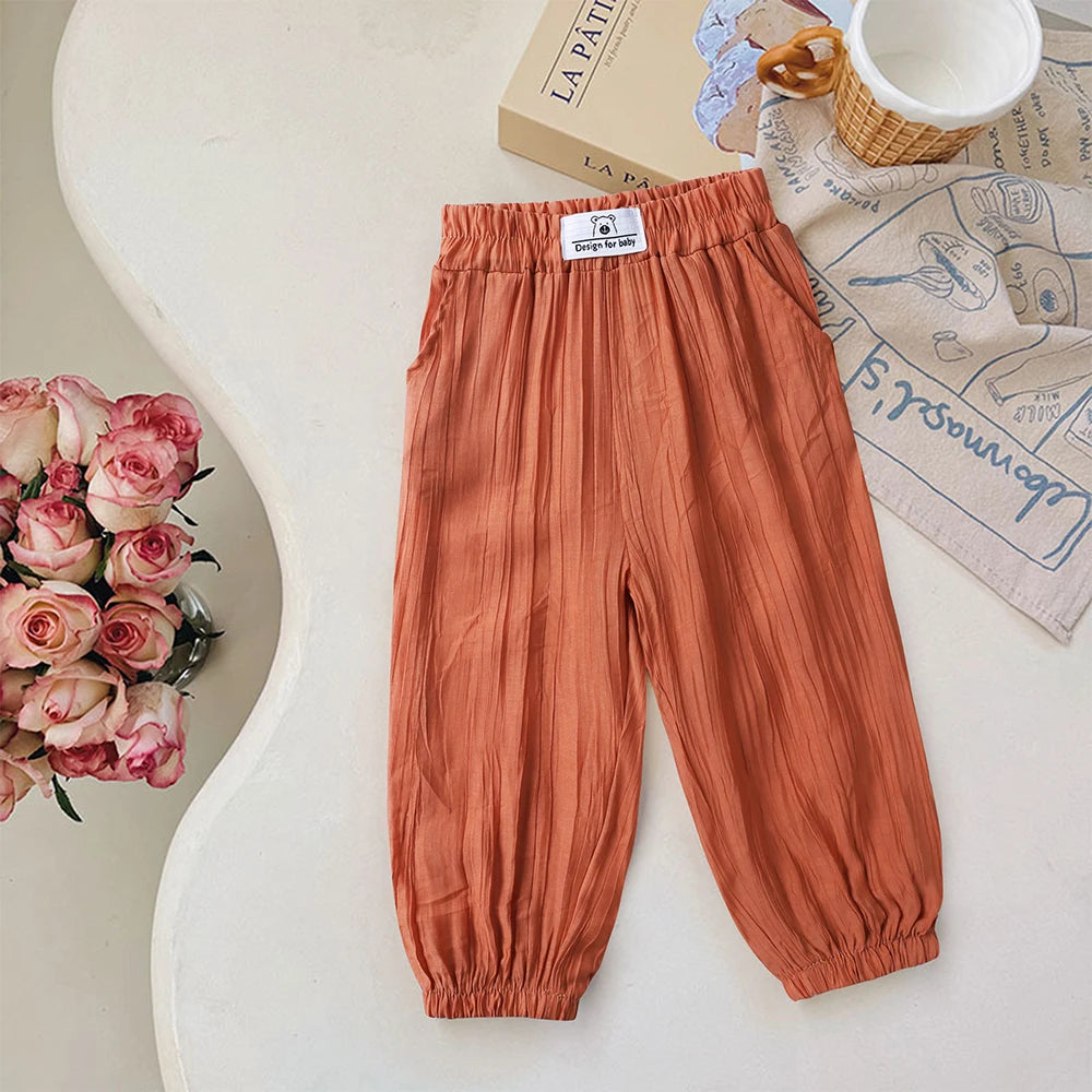 Summer Mosquito Resistant Pants Kids Bamboo Fiber Clothes Toddler Casual Loose Trousers Outer Wear Boys Girls Versatile Bloomers