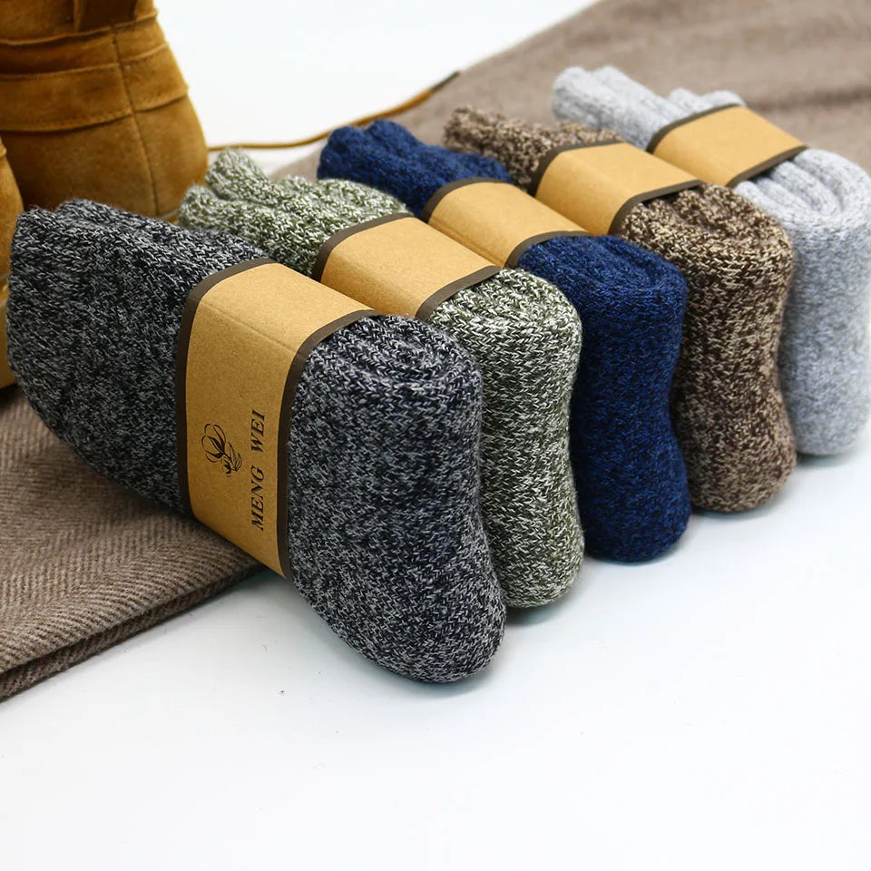 5 Pair Winter Merino Wool Socks Super Thick Warm High-Quality Harajuku Retro Snow Casual Antifreeze Cashmere Socks Men