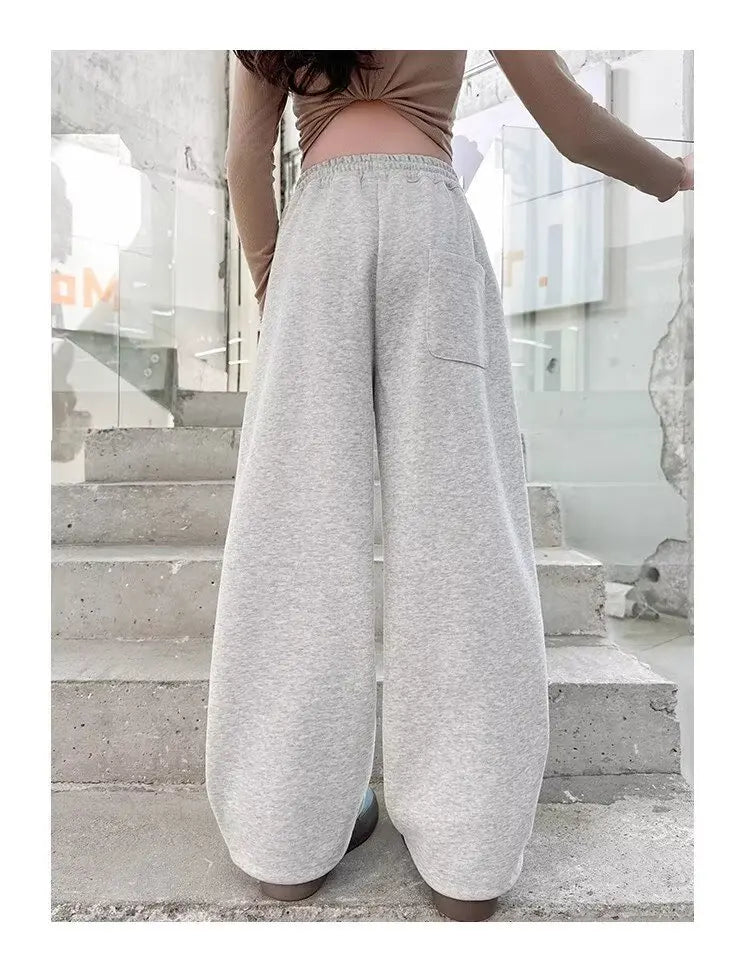 Girl Cotton Warm Trousers American High Street Casual Pants Child Loose Pants Autumn Kids Pink Sweatpants 120-170 New 2025