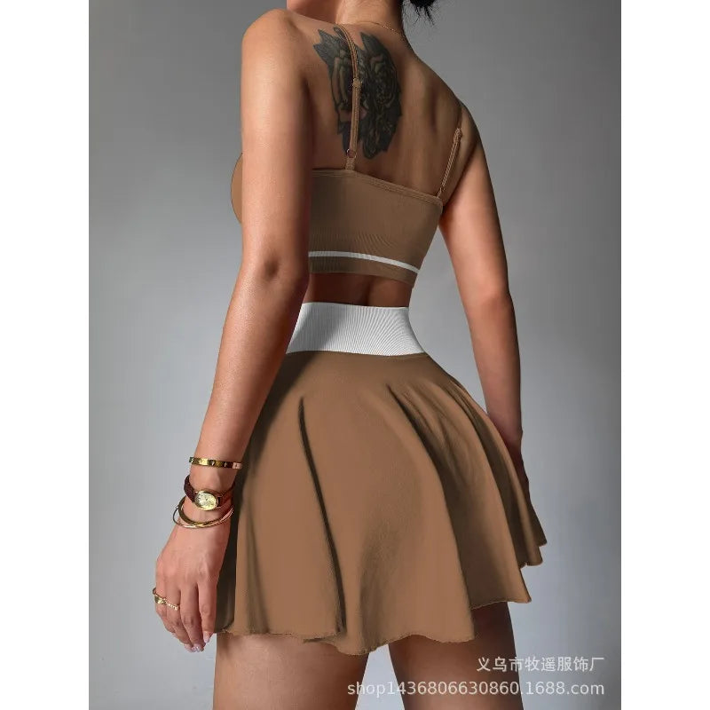 Fitness Yoga Set Women Tracksuit Gym Clothes Sports Bra 2 Piece Workout Sets Outfit Short Skirt Quick Drying Sportswear