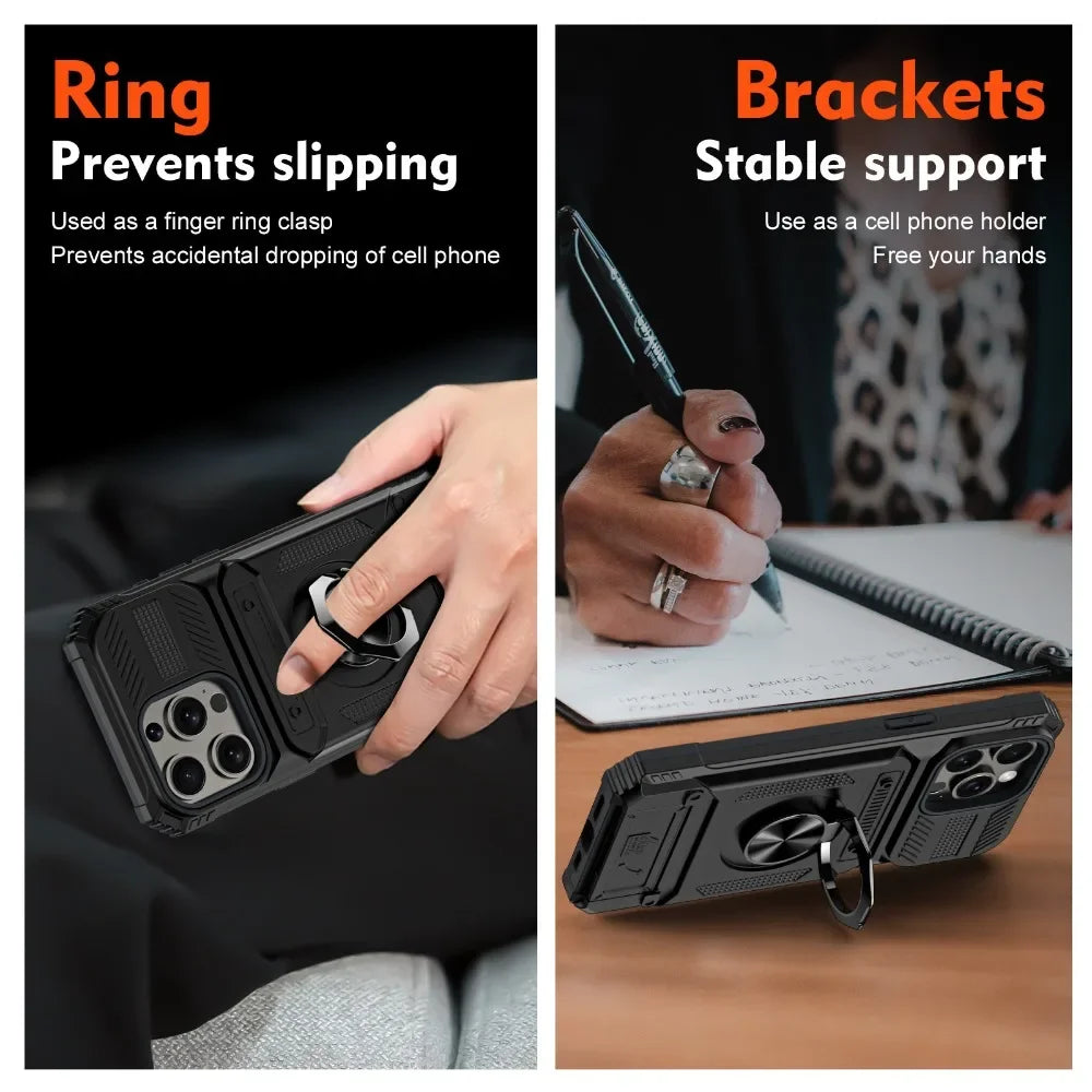 Magnetic Ring Holder Phone Case For IPhone 13 14 15 16 17 Air Pro Max Shockproof Heavy Duty Hard with Card Slot Protective Cover