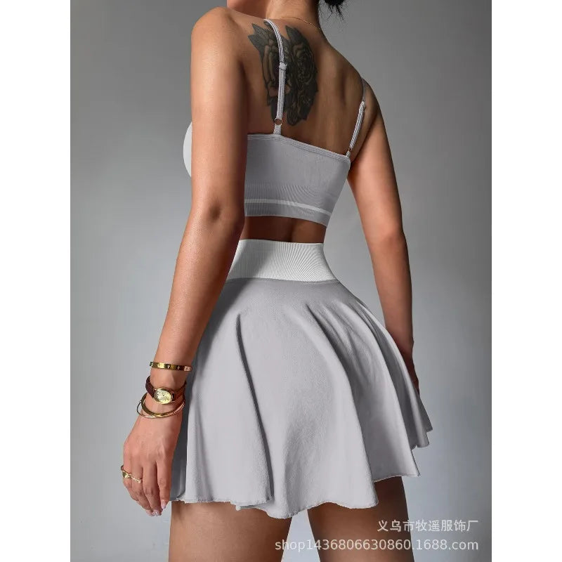 Fitness Yoga Set Women Tracksuit Gym Clothes Sports Bra 2 Piece Workout Sets Outfit Short Skirt Quick Drying Sportswear