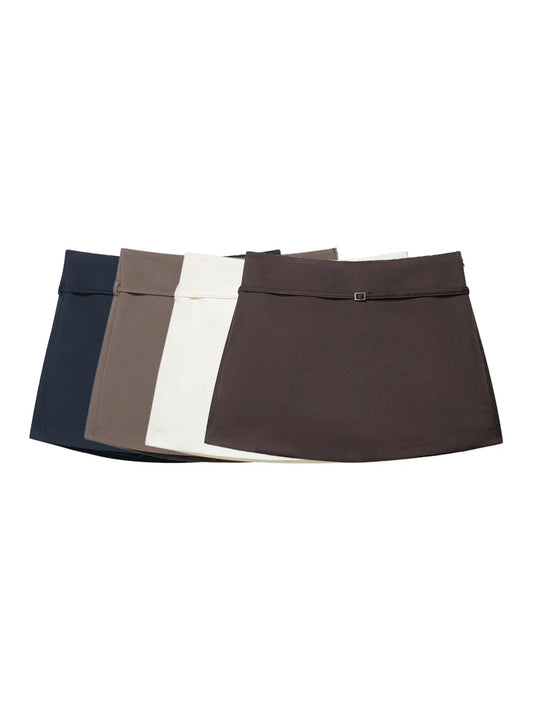 Women's Solid Color Skort with Belt Side Zipper Casual Shorts Skirts Fashionable And Stylish Women's Clothing