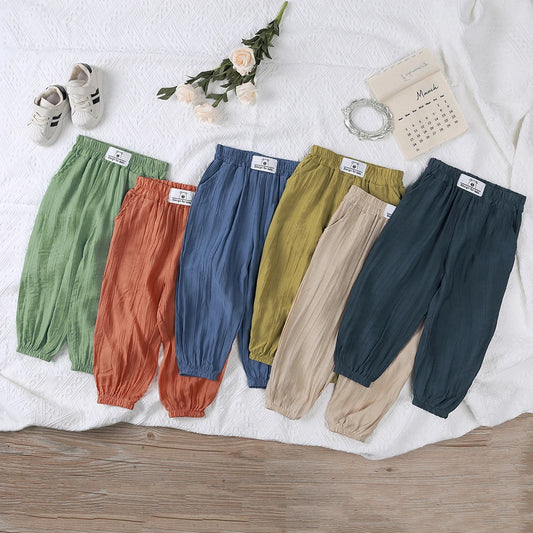 Summer Mosquito Resistant Pants Kids Bamboo Fiber Clothes Toddler Casual Loose Trousers Outer Wear Boys Girls Versatile Bloomers