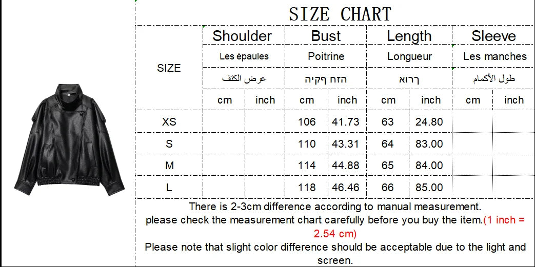 TFMLN Chic Black Faux Leather Jackets Women Long Sleeve Buttons Elastic Oversized Coats Fashion 2025 Autumn Winter Streetwear