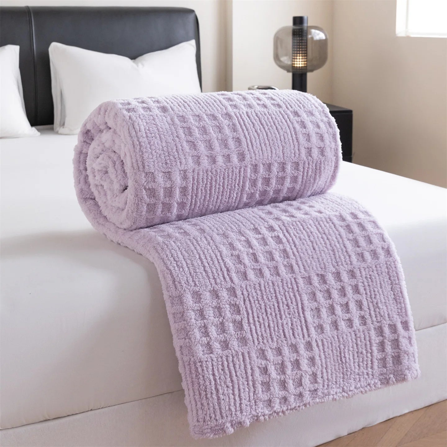 Solid color taffle waffle jacquard blanket multi-functional comfortable cotton velvet blanket nap blanket