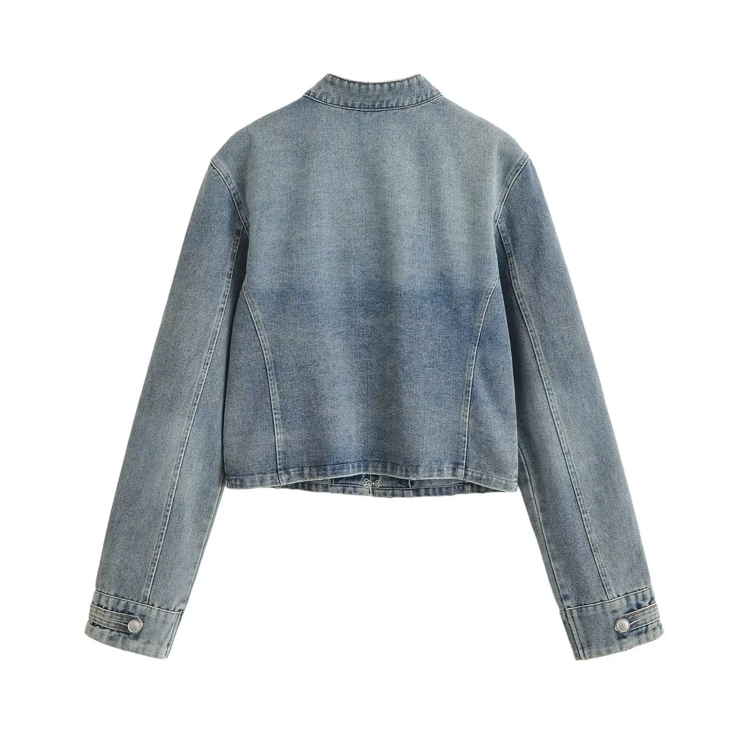 Suninbox Women's Vintage Long Sleeve Denim Jacket with Button Front Cropped Fitted Jean Jacket Casual Streetwear Autumn Outwear