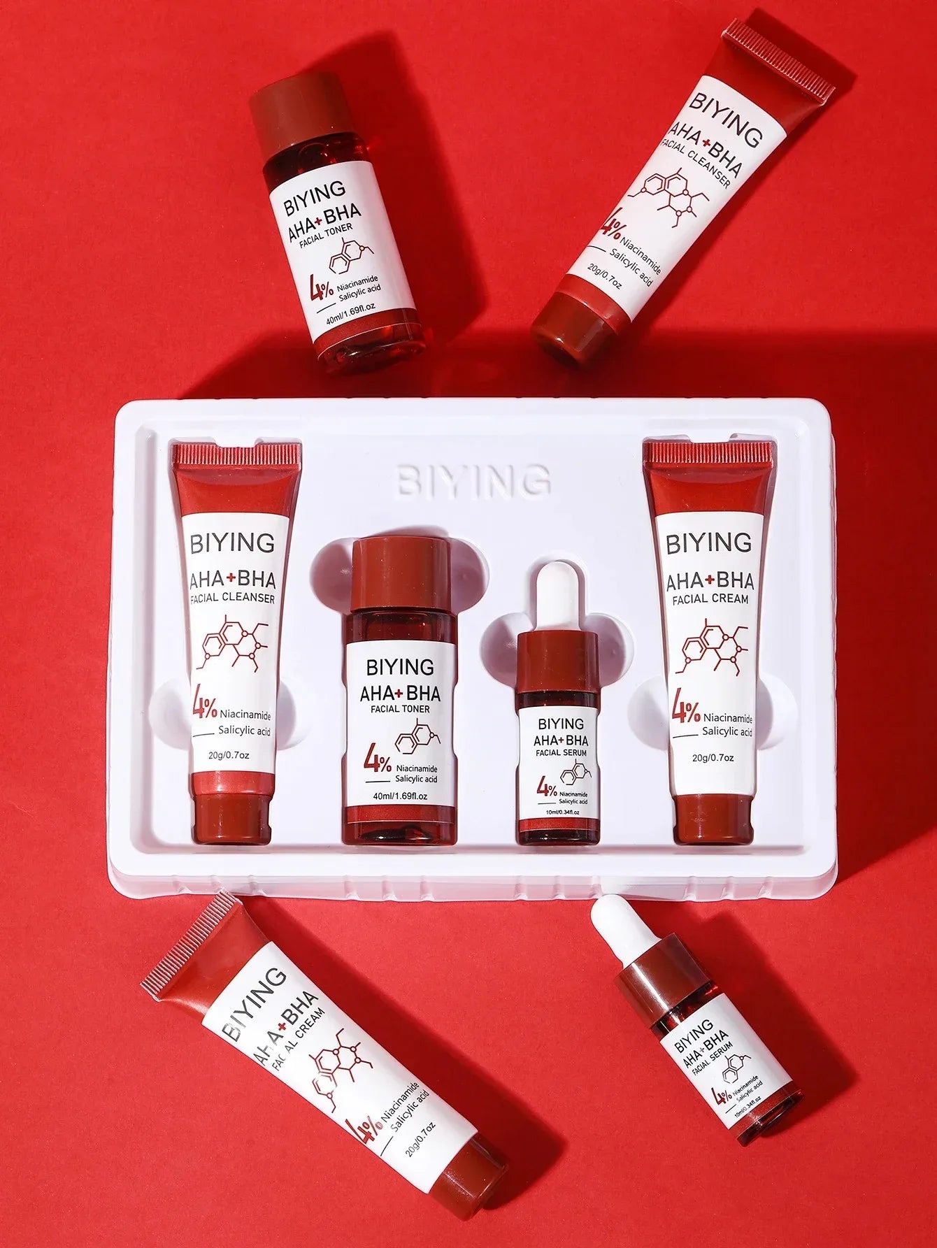 AHA+BHA Series Skin Facial Cleanser Cream Serum Toner Moisturiser Hydrating Toner Serum Cream Foam Facial Skin Care Set