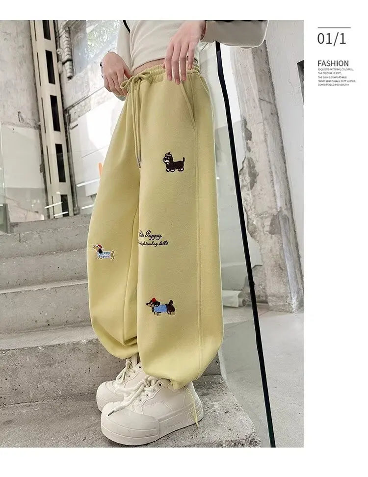 Girl Cotton Warm Trousers American High Street Casual Pants Child Loose Pants Autumn Kids Pink Sweatpants 120-170 New 2025