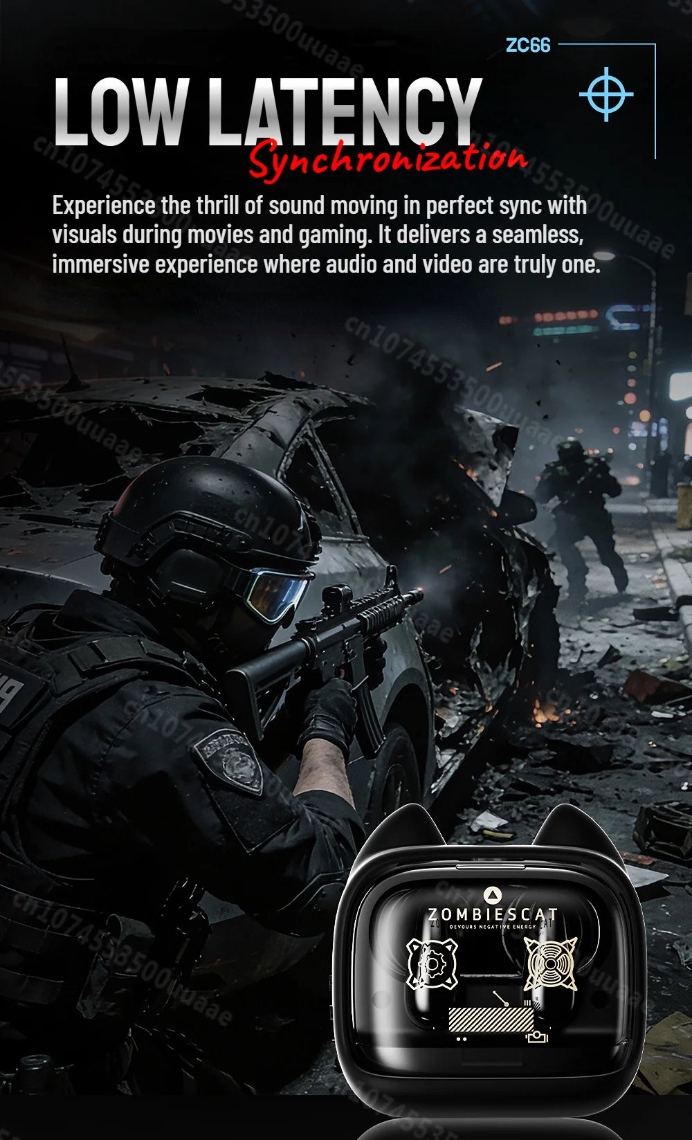 Zombies Cat B19 Smart Touch Screen Earphone HiFi Stereo Bluetooth 6.0 Headphones ENC Call Noise Reduction TWS Wireless Earbuds