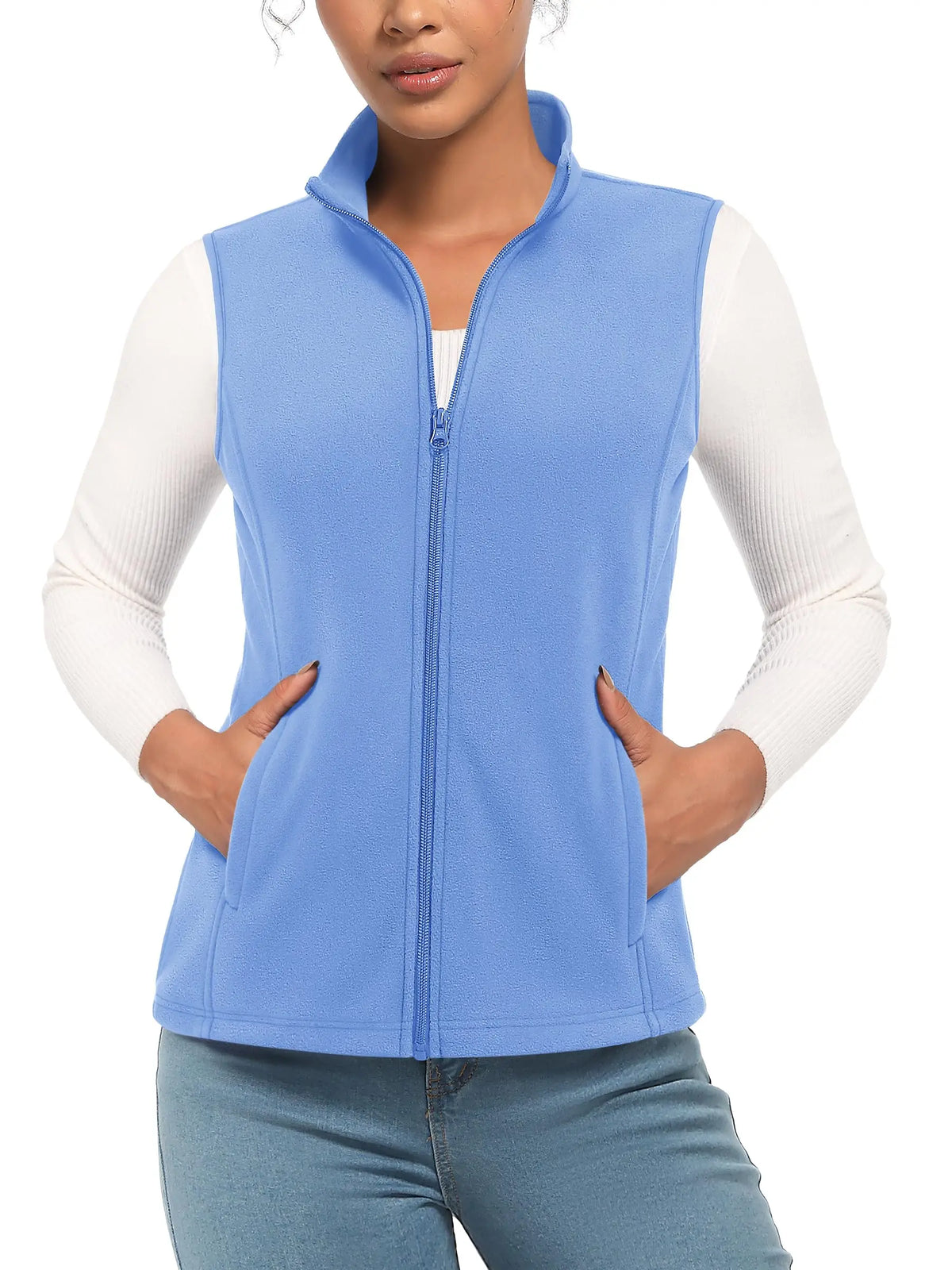 TACVASEN Fleese Sleeveless Vests Womens Fall Winter Thermal Hiking Golf Waistcoats Soft Casual Outerwear Zip Jackets 4 Pockets