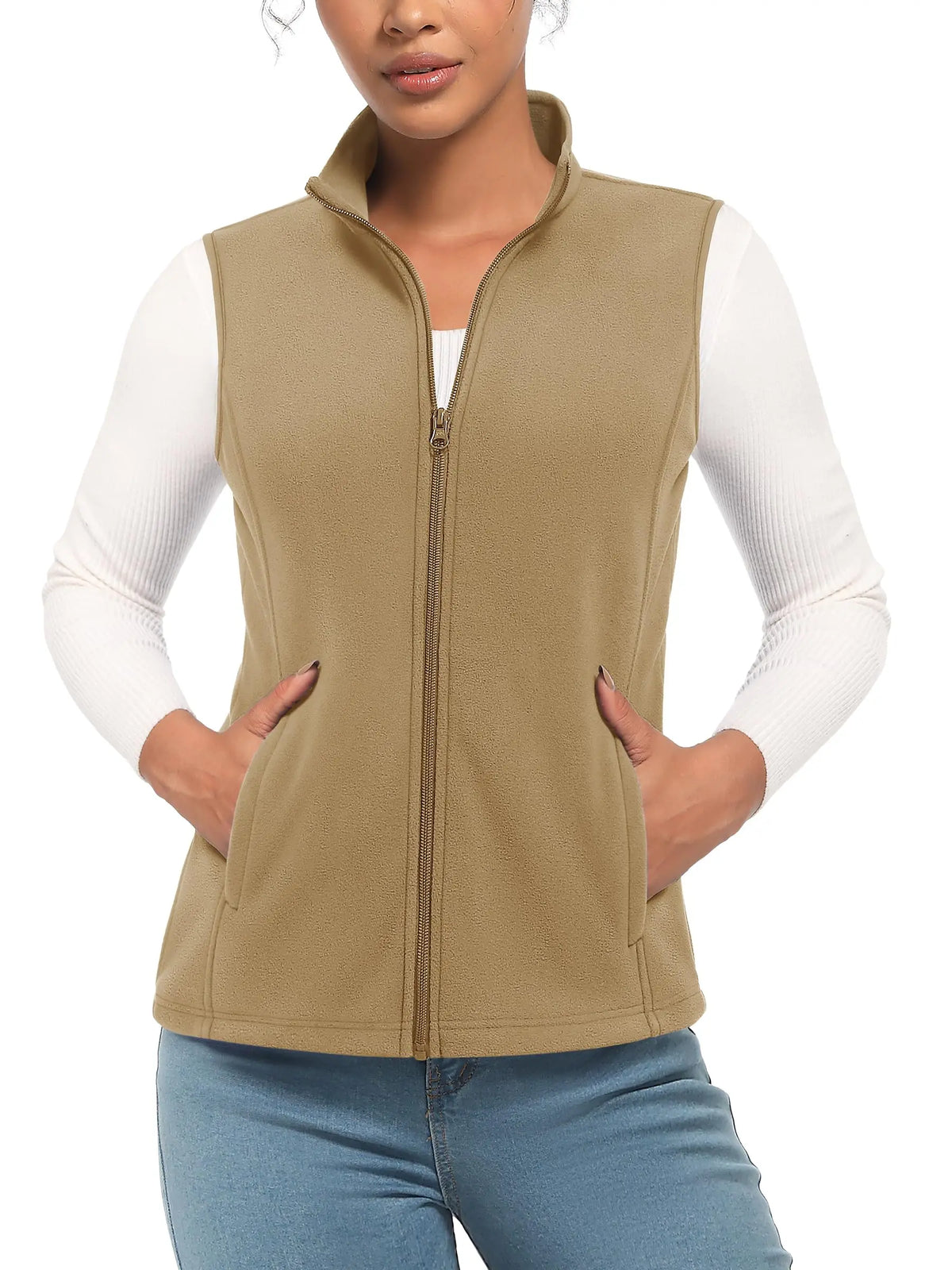 TACVASEN Fleese Sleeveless Vests Womens Fall Winter Thermal Hiking Golf Waistcoats Soft Casual Outerwear Zip Jackets 4 Pockets