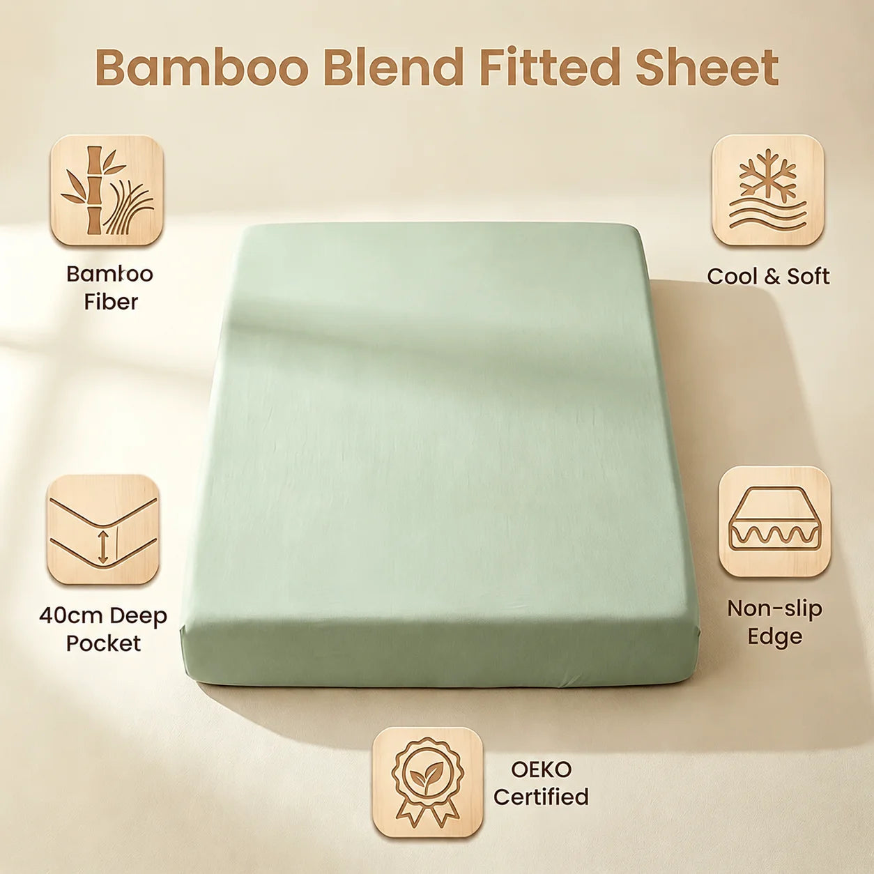 Cooling Bamboo Fiber Mattress Cover Breathable Fitted sheet for Hot Summer, Suitable for Bedroom, Guest Room, Dorm, Hotel