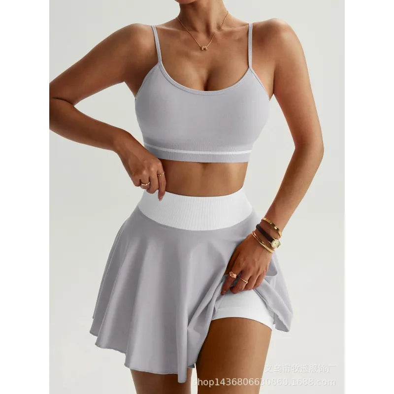 Fitness Yoga Set Women Tracksuit Gym Clothes Sports Bra 2 Piece Workout Sets Outfit Short Skirt Quick Drying Sportswear