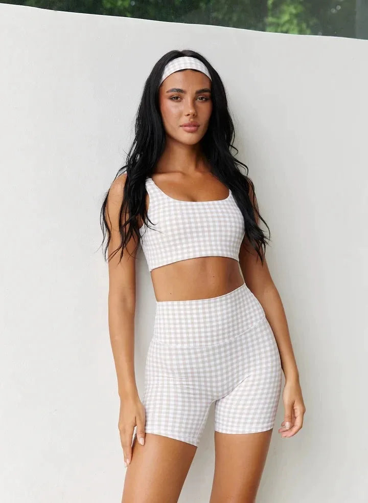 Yoga grid set women's high-stretch sports fitness tank top with high waist and quick-drying yoga features