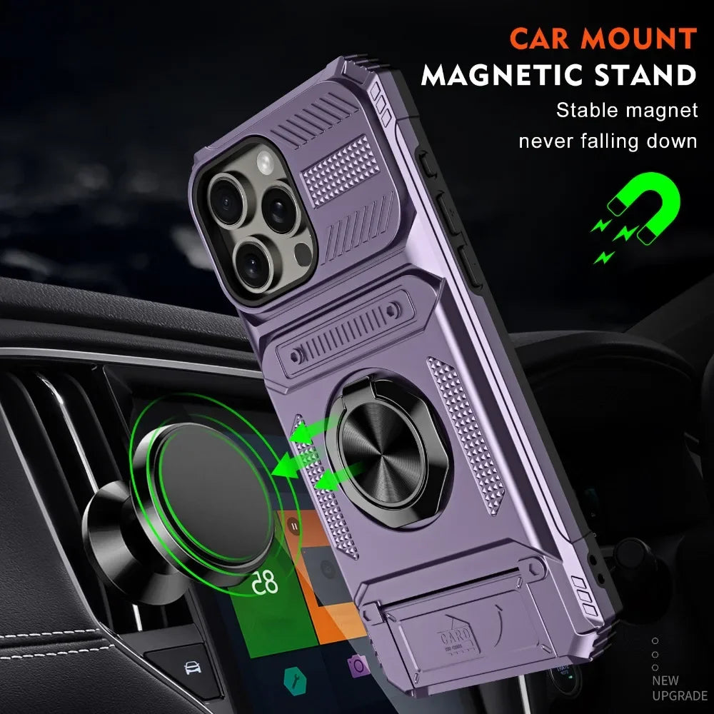 Magnetic Ring Holder Phone Case For IPhone 13 14 15 16 17 Air Pro Max Shockproof Heavy Duty Hard with Card Slot Protective Cover