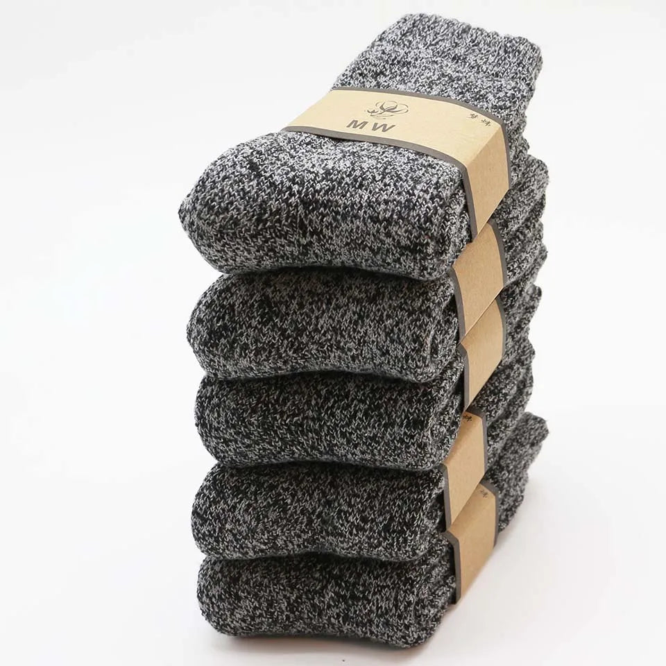 5 Pair Winter Merino Wool Socks Super Thick Warm High-Quality Harajuku Retro Snow Casual Antifreeze Cashmere Socks Men