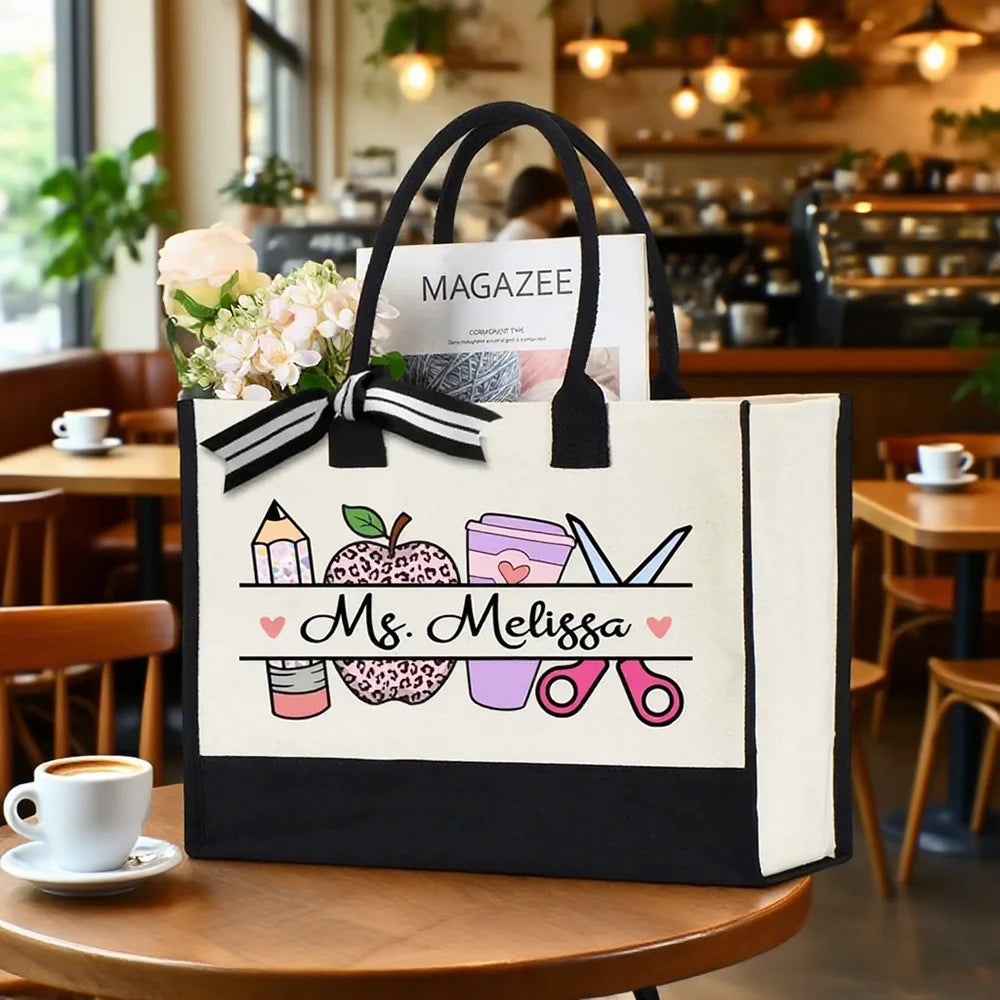 Personalized Teacher Name Tote Bag Teachers' Day Appreciation Gifts Bag Graduation Gift Welcome Back To School Office Totes