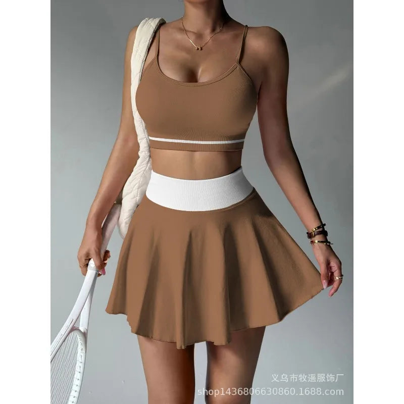 Fitness Yoga Set Women Tracksuit Gym Clothes Sports Bra 2 Piece Workout Sets Outfit Short Skirt Quick Drying Sportswear