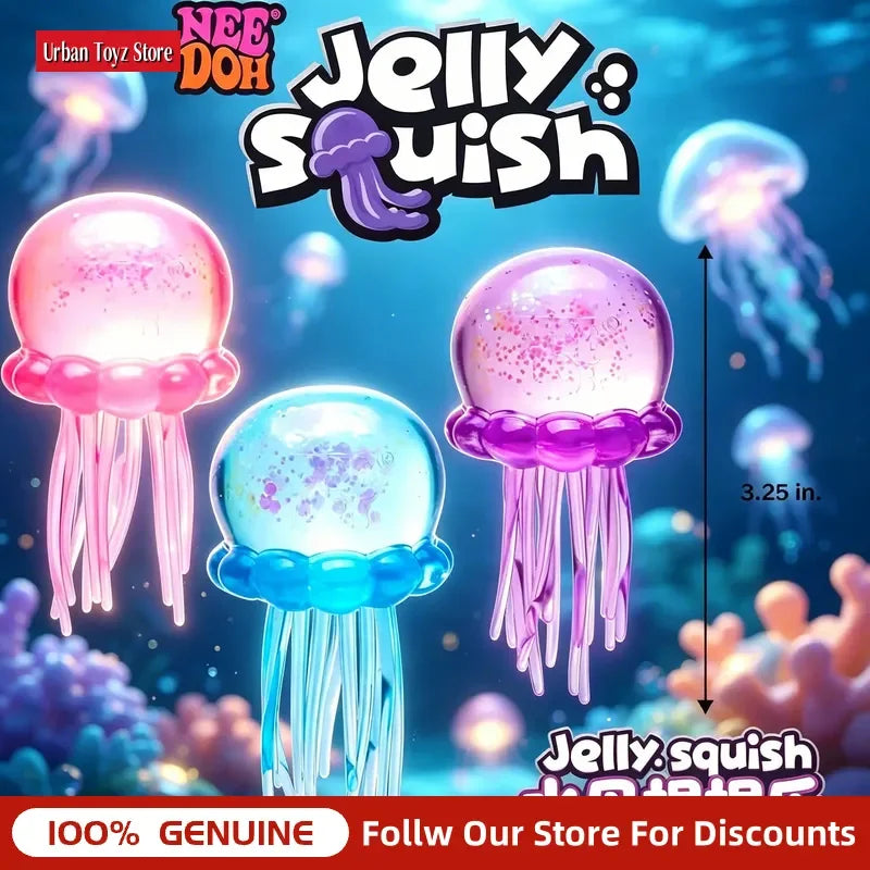 Needoh Jellyfish Squeeze Toy, Transparent Glitter Soft Jelly Fidget Toy, Portable Stress Relief Sensory Toy For Daily Relaxation
