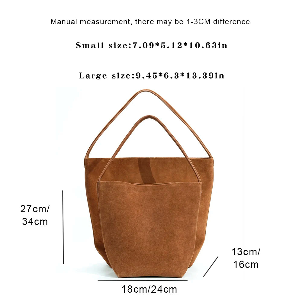 Matte Cowhide Leather Vintage Bucket Bag Large Capacity Tote Shoulder Bag For Women Commuter Elegant Textured Suede Purse Women'