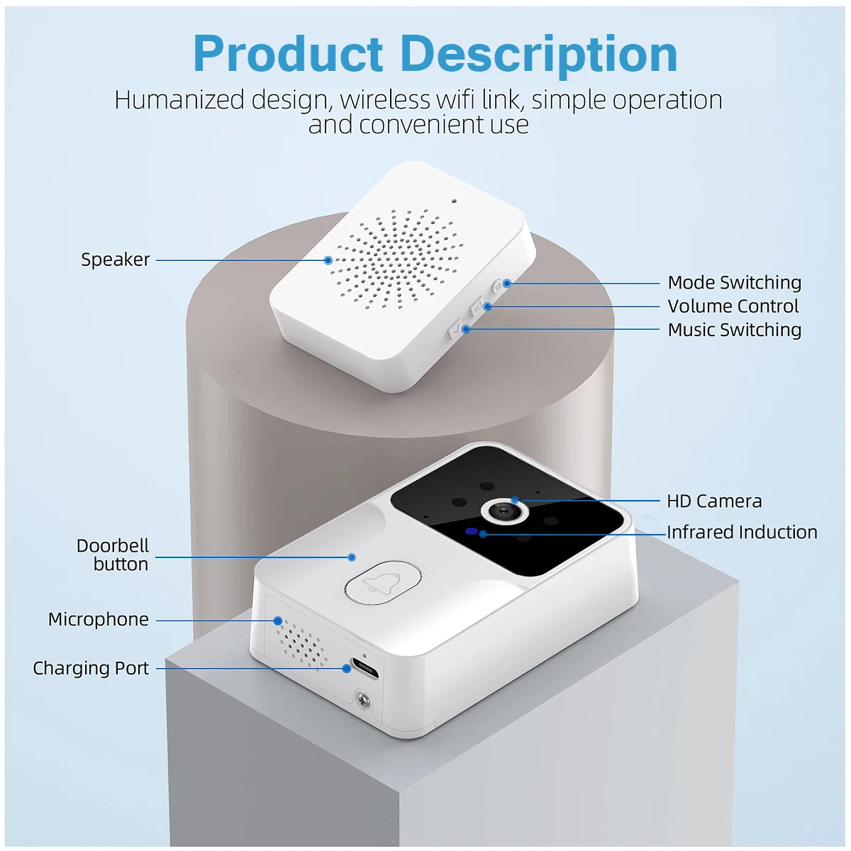 Tuya Smart Video Doorbell Camera 480PHD Wireless doorbell for Home Security, Night Vision, Voice Change, 2-Way Audio, Waterproof