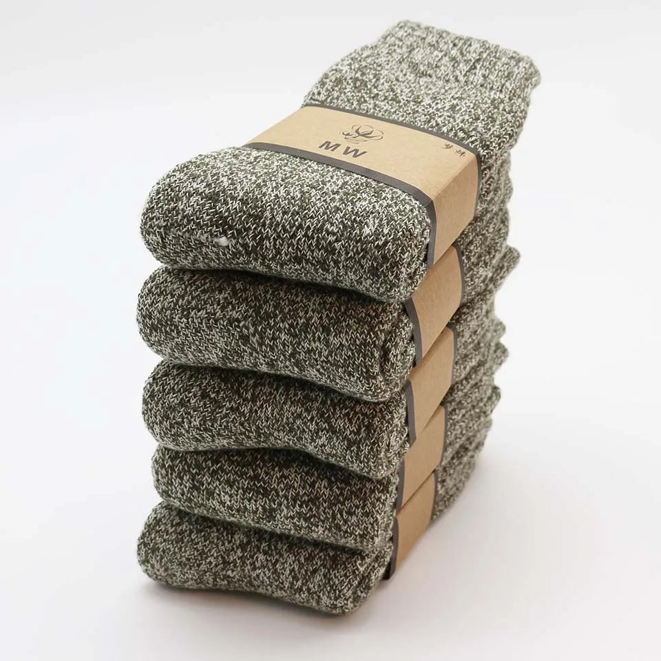 5 Pair Winter Merino Wool Socks Super Thick Warm High-Quality Harajuku Retro Snow Casual Antifreeze Cashmere Socks Men