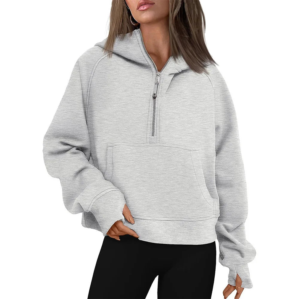 Half Zip Sweatshirts Cropped Hoodies Fleece Womens Quarter Zip Up Pullover Sweaters Fall Outfits 2025 Winter Clothes