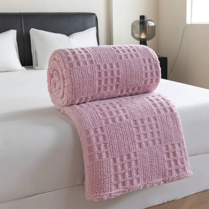 Solid color taffle waffle jacquard blanket multi-functional comfortable cotton velvet blanket nap blanket
