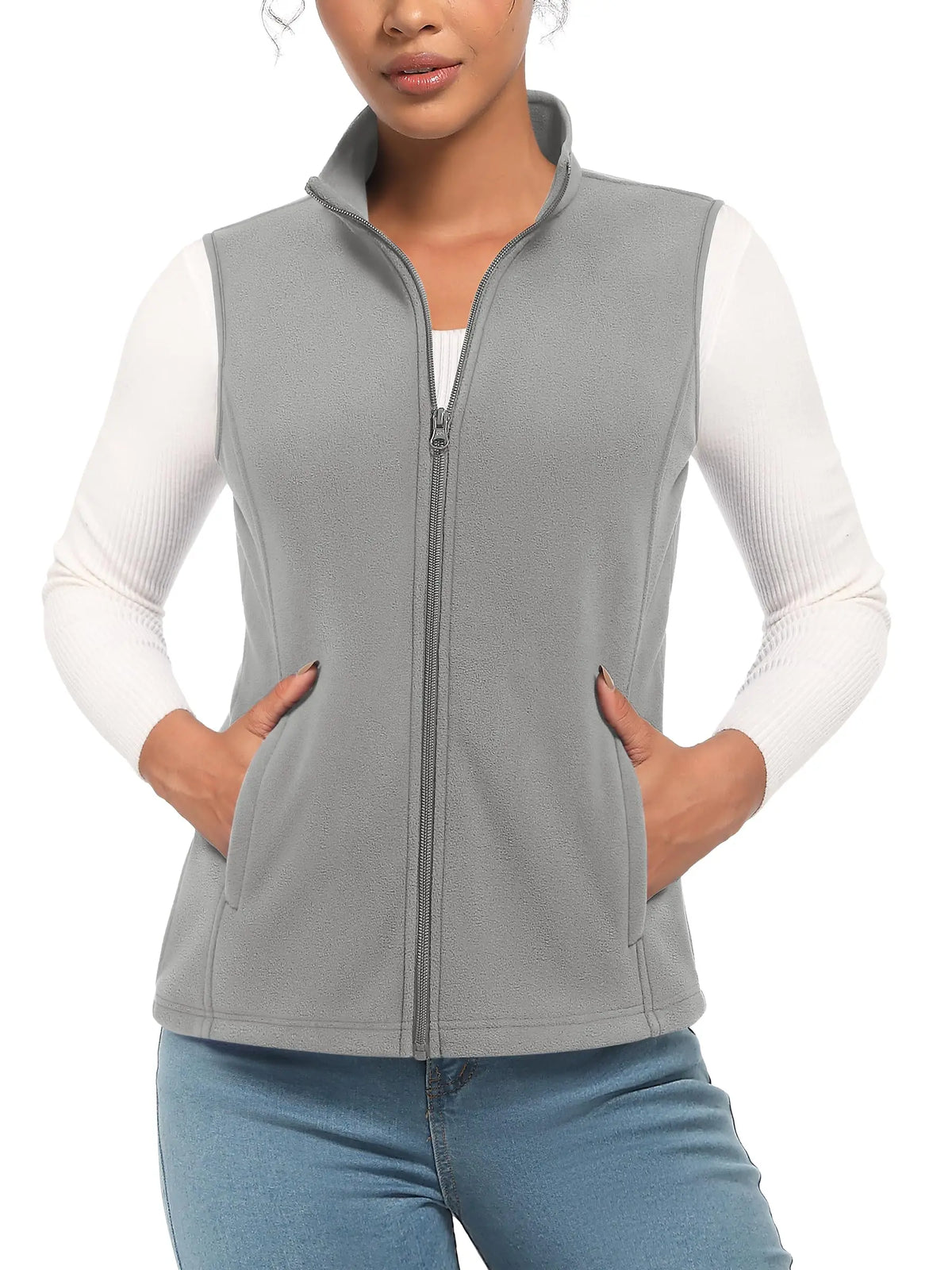 TACVASEN Fleese Sleeveless Vests Womens Fall Winter Thermal Hiking Golf Waistcoats Soft Casual Outerwear Zip Jackets 4 Pockets