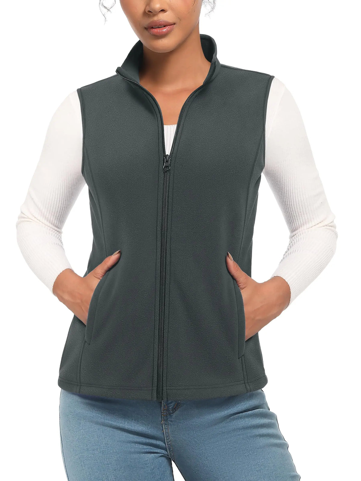 TACVASEN Fleese Sleeveless Vests Womens Fall Winter Thermal Hiking Golf Waistcoats Soft Casual Outerwear Zip Jackets 4 Pockets