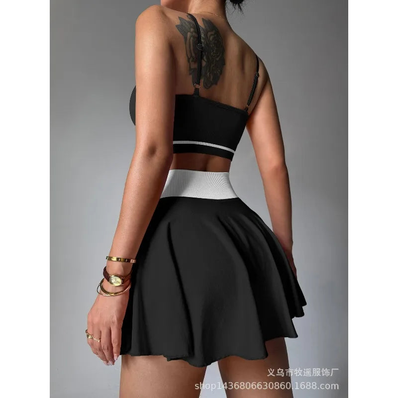 Fitness Yoga Set Women Tracksuit Gym Clothes Sports Bra 2 Piece Workout Sets Outfit Short Skirt Quick Drying Sportswear