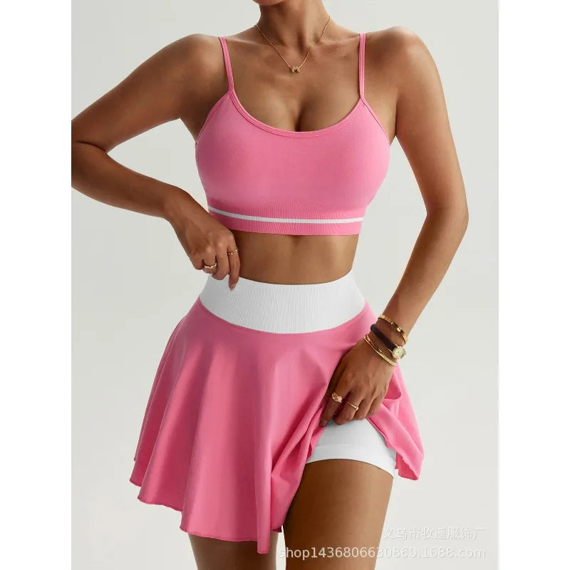 Fitness Yoga Set Women Tracksuit Gym Clothes Sports Bra 2 Piece Workout Sets Outfit Short Skirt Quick Drying Sportswear