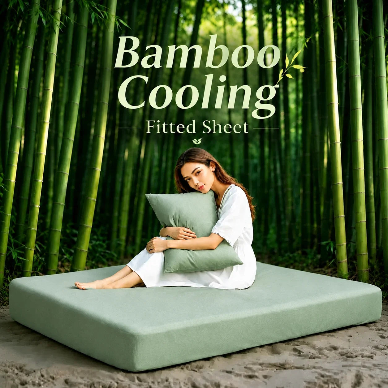 Cooling Bamboo Fiber Mattress Cover Breathable Fitted sheet for Hot Summer, Suitable for Bedroom, Guest Room, Dorm, Hotel
