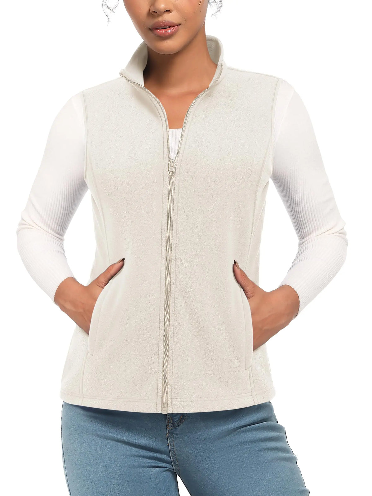 TACVASEN Fleese Sleeveless Vests Womens Fall Winter Thermal Hiking Golf Waistcoats Soft Casual Outerwear Zip Jackets 4 Pockets