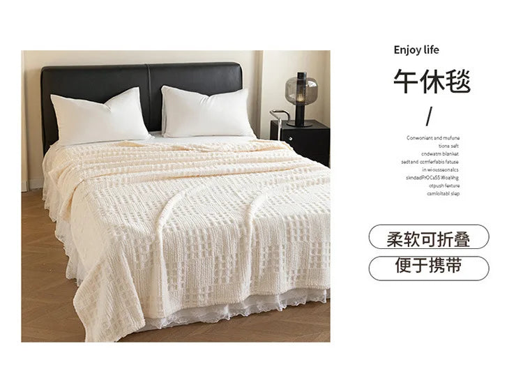Solid color taffle waffle jacquard blanket multi-functional comfortable cotton velvet blanket nap blanket