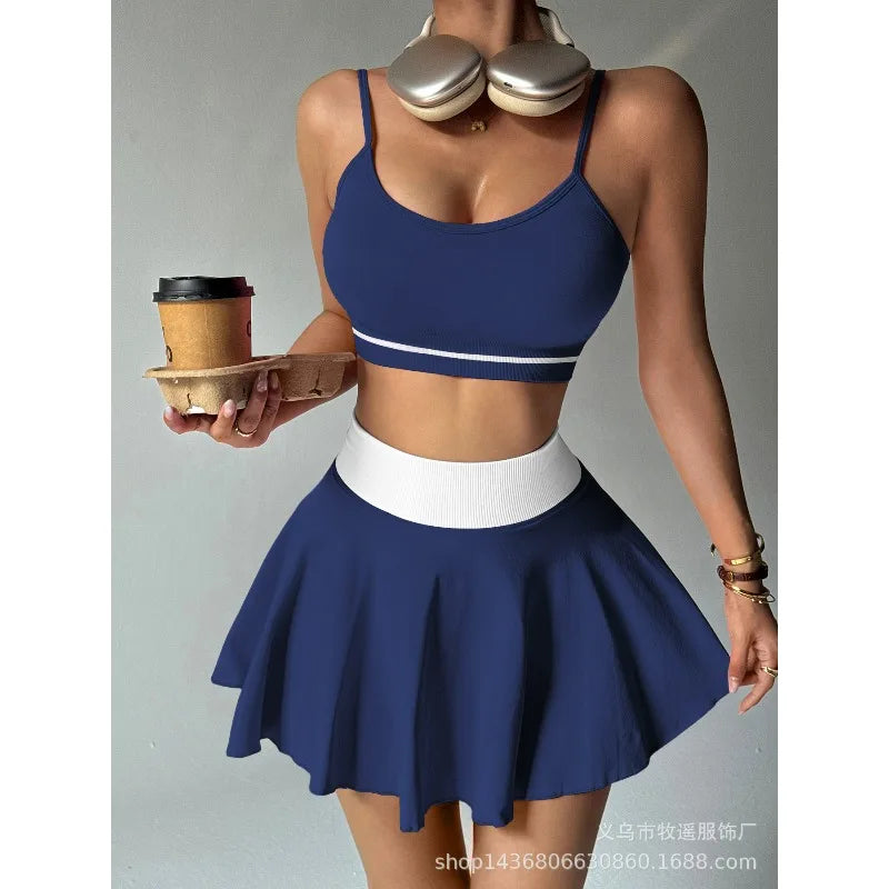 Fitness Yoga Set Women Tracksuit Gym Clothes Sports Bra 2 Piece Workout Sets Outfit Short Skirt Quick Drying Sportswear