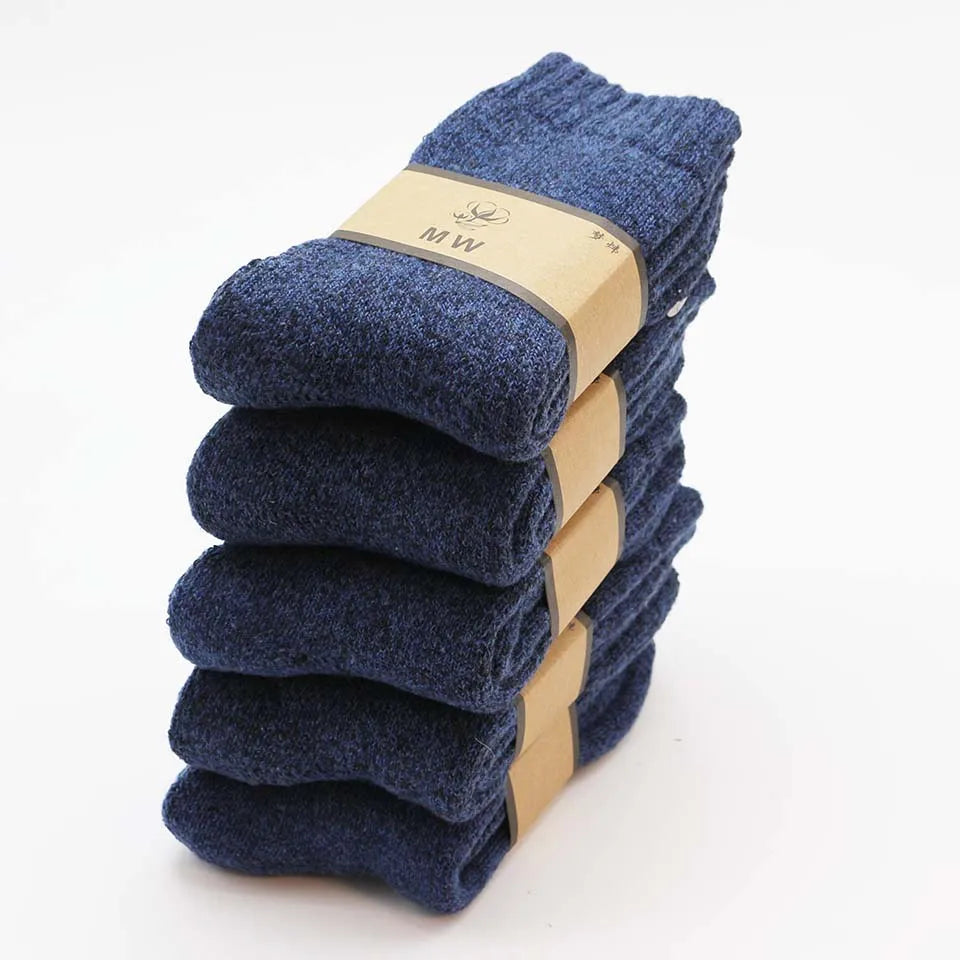 5 Pair Winter Merino Wool Socks Super Thick Warm High-Quality Harajuku Retro Snow Casual Antifreeze Cashmere Socks Men