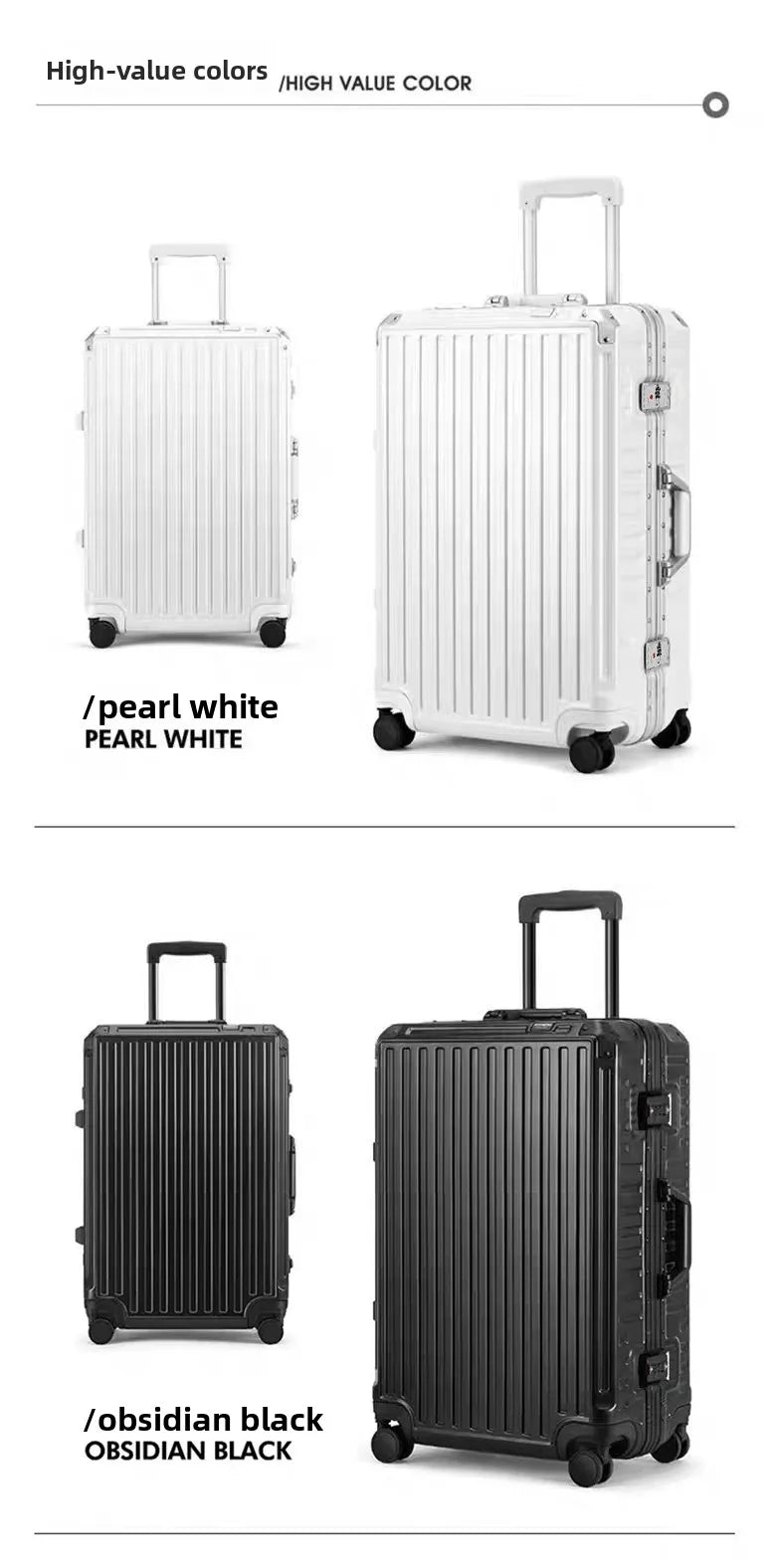 New ultra sturdy aluminum frame luggage,2-Pieces set 20 22 24 26 28 inch carry on luggage suitcase set  high aesthetic board case, universal wheel business travel box set, optional 20-28 inch