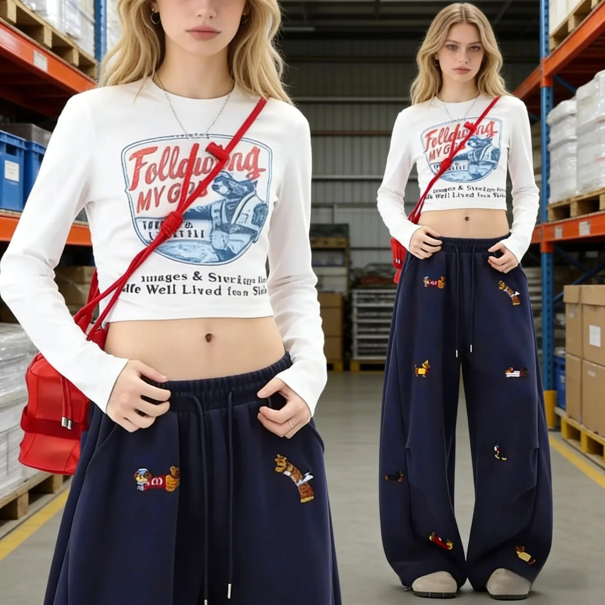 Funny Dachshund Embroidery Sweatpants Loose Cargo Joggers Wide Leg Couple Autumn Casual Fashion Pants Trousers Y2K clothing