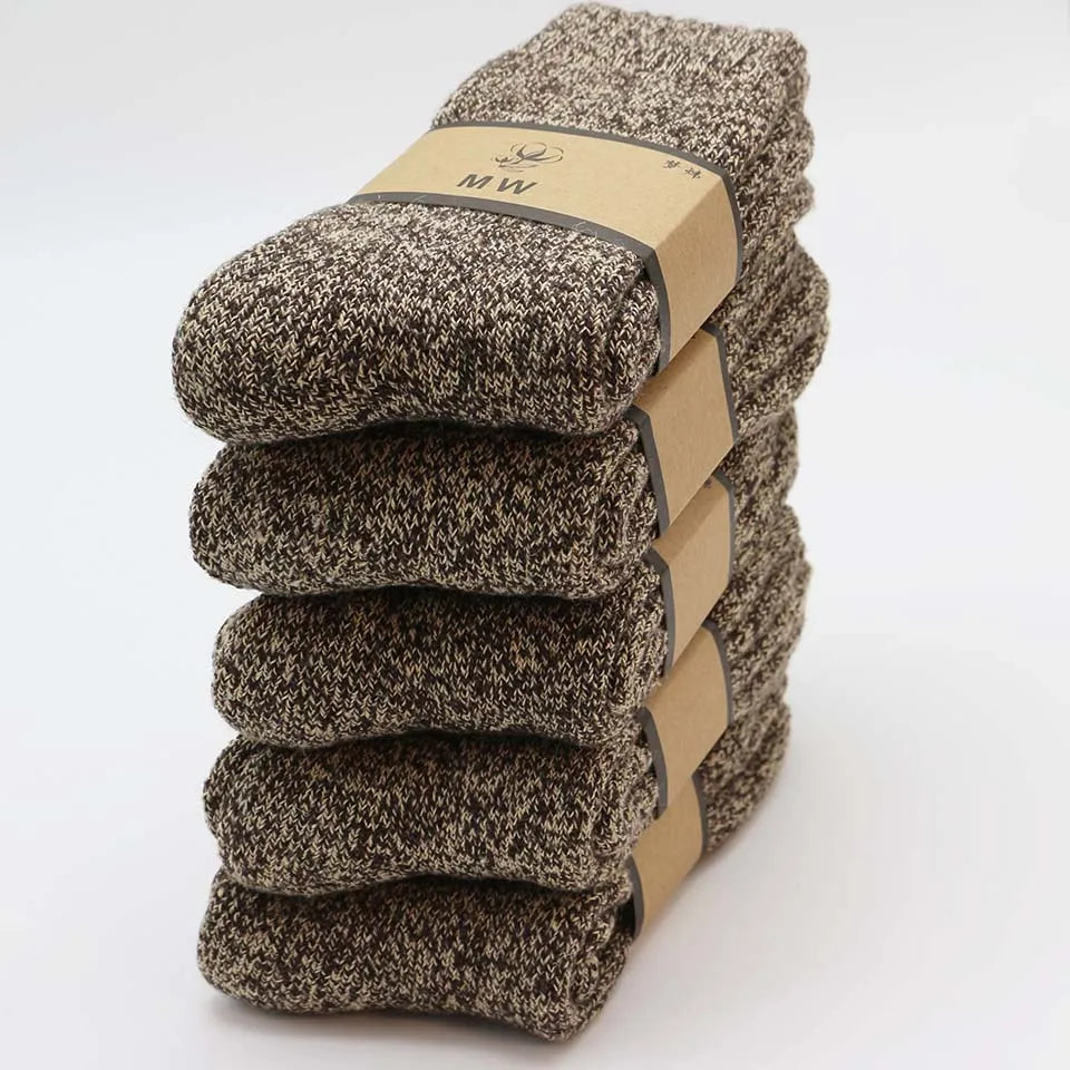 5 Pair Winter Merino Wool Socks Super Thick Warm High-Quality Harajuku Retro Snow Casual Antifreeze Cashmere Socks Men