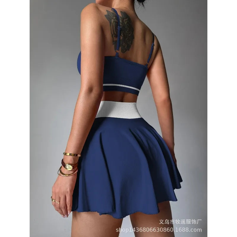 Fitness Yoga Set Women Tracksuit Gym Clothes Sports Bra 2 Piece Workout Sets Outfit Short Skirt Quick Drying Sportswear