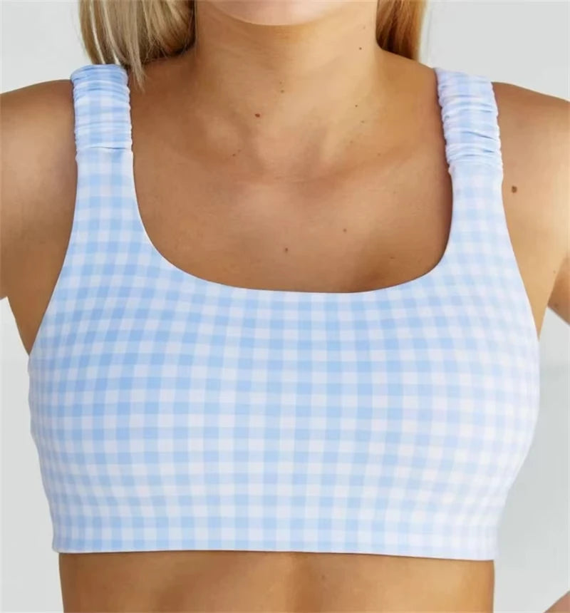 Yoga grid set women's high-stretch sports fitness tank top with high waist and quick-drying yoga features